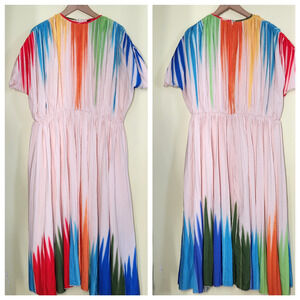 X Plus Wear Pleated Fit & Flare Dress Size 10/12 Raindow Ombre Full Skirt Luxe